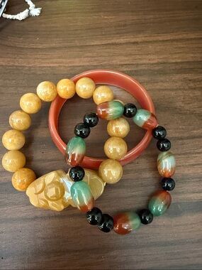Jade and Peacock Agate STONE Bracelet Bundle